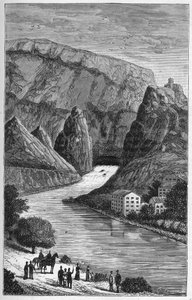 Vue de la Fontaine de Vaucluse dans le département de Vaucluse, région Provence-Alpes-Côte d