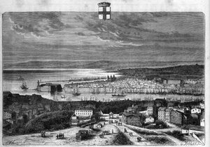 Vue de la ville et du port de Marseille. Gravure de 1880 dans « La république illustrée » collection privée.