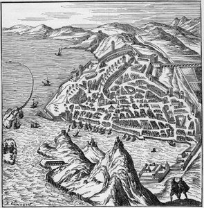 Vue de la ville et du port de Marseille au XVIe siècle. Gravure dans "La Marine et les colonies : commerce"