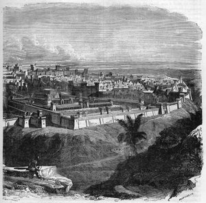 Vue de la ville de Jérusalem avant la destruction du temple. Gravure dans « Histoire des Papes-Rois-Reines et Empereurs à travers les siècles » par Maurice Lachatre