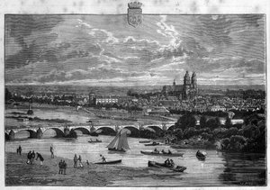 Vue de la ville de Tours en Indre-et-Loire. Gravure de 1880 dans « La république illustrée » collection privée.