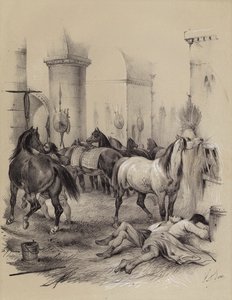 Les Vikings utilisant la cathédrale de Charlemagne à Aix-la-Chapelle comme étable, 882 - French School