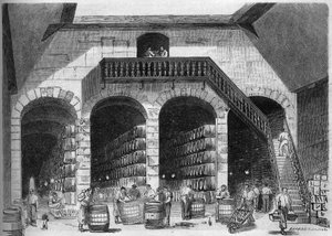 Viticulture : vue intérieure des chais et caves de M. Cruse et fils frères, Bordeaux, Gironde (33)