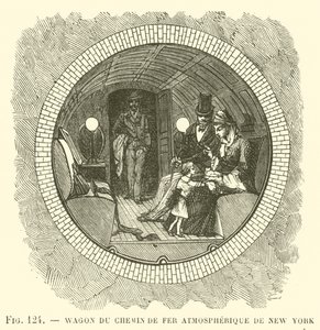 Wagon du chemin de fer atmosphérique de New York (gravure) - French School