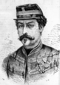 Guerre de 1870 : portrait de Léon Franchetti (1834-1870), soldat français, commandant des Éclaireurs de la Seine. Gravure dans « Le Monde Illustré » n°714 du 17 décembre 1870