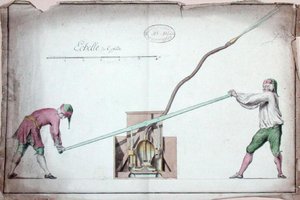 Pompe à eau pour éteindre les incendies, milieu du XVIIIe siècle (aquarelle sur papier) - French School
