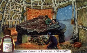 Façons de dormir : couche de pierre afghane. Chromolithographie emballage Liebig - French School