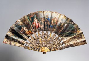 Éventail de mariage représentant David remettant sa couronne à Bethsabée, côtes de style Louis XVI