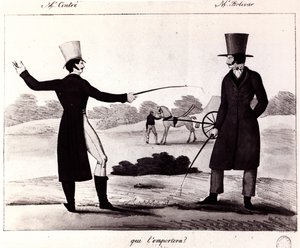 Qui va gagner ? Scène du duel entre M. Cintre et M. Bolivar, c.1820