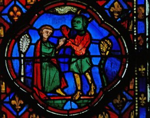 Fenêtre Ew-R représentant Théophile avec un diable - French School