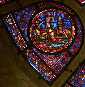 Fenêtre Ww représentant une scène du Jugement Dernier : des âmes ressuscitant au son de la trompette