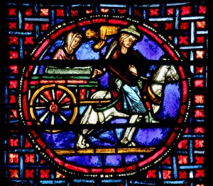 Fenêtre représentant Julienne déplaçant les reliques de Saint Étienne à Constantinople - French School