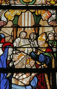 Vitrail représentant Sainte Marie Madeleine : le comte de Provence et sa femme se faisant baptiser - French School