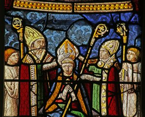 Vitrail représentant Saint Nicolas devenant évêque de Myre