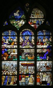 Vitrail représentant la Cène et la procession du Saint-Sacrement - French School