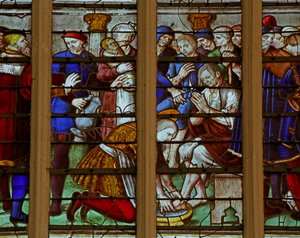 Les actes pieux et charitables de Saint Louis subissant la flagellation - French School