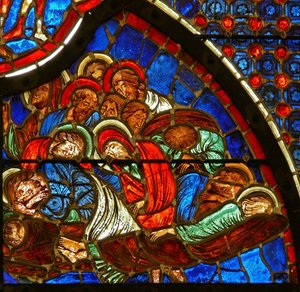 Vitrail représentant les disciples endormis à Gethsémani - French School