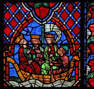 Fenêtre w01 représentant le départ des Mages de la Nativité - French School