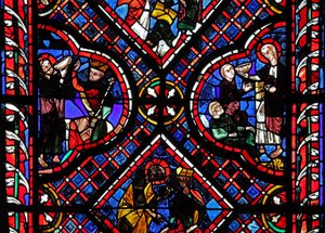 Fenêtre w03 représentant des scènes de la légende de Saint Jean : le saint et la coupe empoisonnée