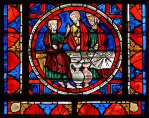 Fenêtre w109 représentant une scène de la vie de Sainte Marie-Madeleine - au repas chez Simon - French School