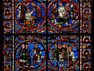 Fenêtre w11-R représentant Joseph racontant son rêve à Jacob et sa femme