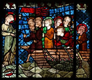 Fenêtre w14 représentant une scène de Résurrection : la pêche miraculeuse