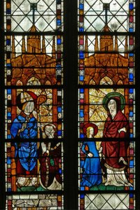 Fenêtre w17 représentant Saint Nicolas et le donateur Oudin de Troyes ; Sainte Anne et la Vierge Marie - French School