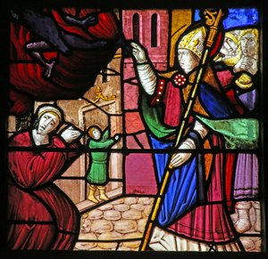 Fenêtre w19 représentant la Vie de Saint Remi. Il délivre une âme possédée