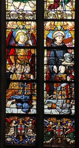 Vitrail w1 représentant Saint Michel et Saint Guillaume avec des donateurs Montmorency