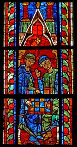 Fenêtre w210 représentant des joueurs de Dames - French School