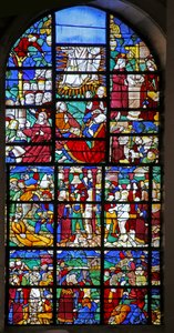 Fenêtre w27 représentant des scènes de la vie de Sainte Barbe, de la Passion et de la Transfiguration