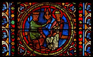 Fenêtre w2 représentant Saint Germain avec le roi Childebert - French School