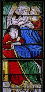 Fenêtre w3 représentant une scène de la vie de la Vierge Marie - sa naissance; Joachim dort