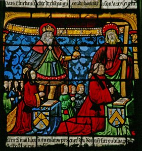 Donateurs - Henriette de Mauroy et Simon Liboron avec leurs enfants et saints patrons Saint Henri et Simon de Cyrène - French School