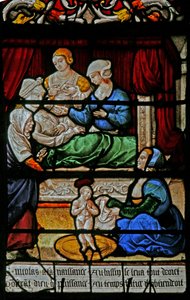 Fenêtre w3 représentant la naissance de Saint Nicolas
