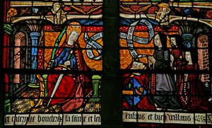 Fenêtre w4 représentant un donateur - Catherine Boucheret avec sa famille et Sainte Catherine