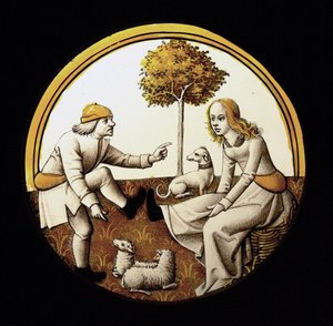 Fenêtre w70 représentant Sujet incertain (le Jeu de quintaine?) - French School