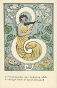Femme dans une clé de sol - French School