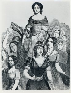 Femmes portant Jeanne Deroin en triomphe, des Femmes Célèbres, volume I, Paris, Mazenod, 1848 - French School