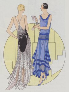 Mode féminine du soir des années 1930 des créateurs Jenny et Philippe et Gaston (lithographie couleur)