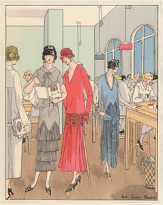 La mode féminine des années 1920 des créateurs Jean Patou et Georges Doeuillet (lithographie couleur) - French School