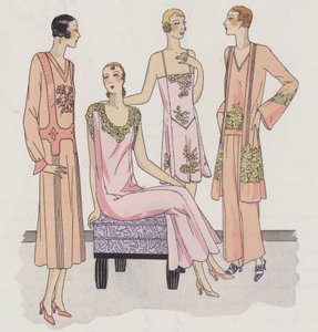 Dessin de lingerie féminine des années 1930 par les créateurs Redfern et Rouff (lithographie couleur)