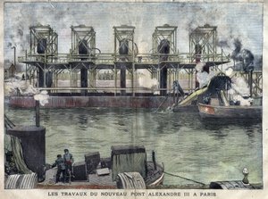 Travaux à Paris du pont Alexandre III. Gravure d