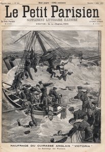 Naufrage du cuirassé anglais « Victoria » suite à une collision sur la côte de Syrie et sauvetage des victimes. Dans « Le Petit Parisien » le 9/07/1893 (gravure) - French School