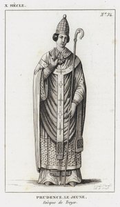 Xe Siècle, Prudence le Jeune, Évêque de Troyes (gravure) - French School