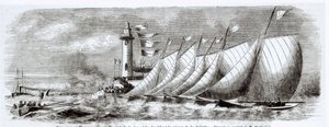 Yachts contournant le Phare de la Joliette pendant la Régate de 1864 à Marseille, de Le Monde Illustré, 17 septembre 1864 - French School