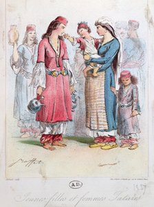 Jeunes filles et femmes tartares, 1837 (gravure en couleur)