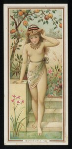 Jeune femme dans un jardin, carte de vœux - French School