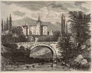 Château de la Rochelambert dans la vallée de la Borne Haute-Loire (43) - gravure dans "La France illustrée : géographie, histoire, administration statistique" par V.A. Malt-Brown. 1884 - French School