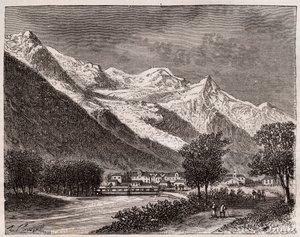 La vallée de Chamonix et le Mont Blanc - gravure dans "La France illustrée: géographie, histoire, administration statistique" par V.A. Malte-Brun. 1884 - French School